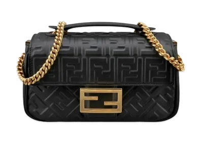 FENDI Baguette Chain Midi Nappa Leather Bag "Black"
