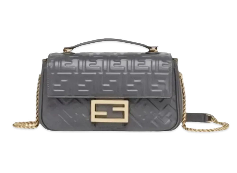 FENDI Baguette Chain Midi Leather Bag "Dark Gray"