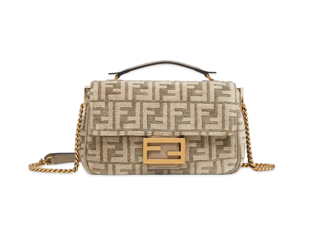 FENDI Baguette Chain Medium Tapestry Fabric Bag