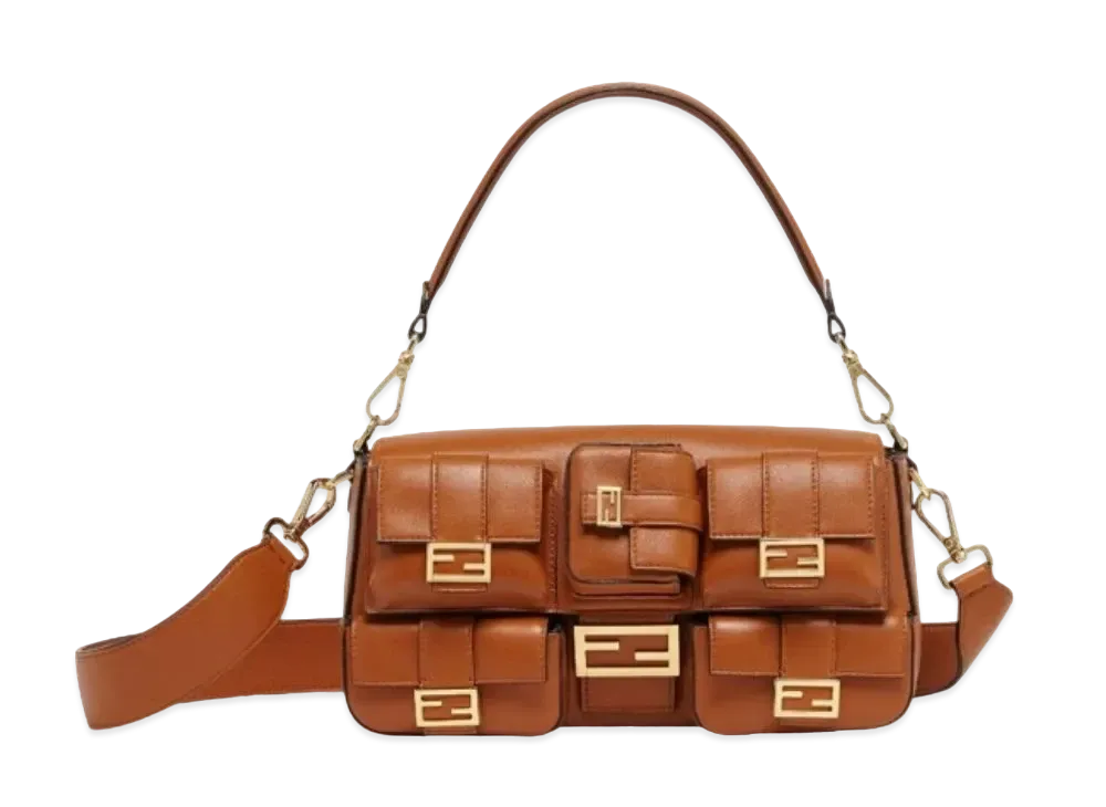 FENDI Multipocket Baguette Leather Bag "Brown"
