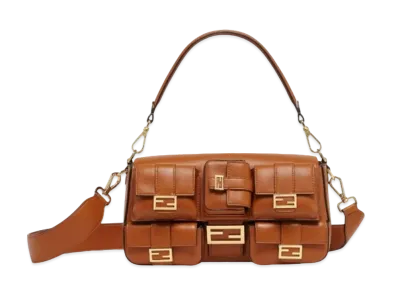 FENDI Multipocket Baguette Leather Bag "Brown"
