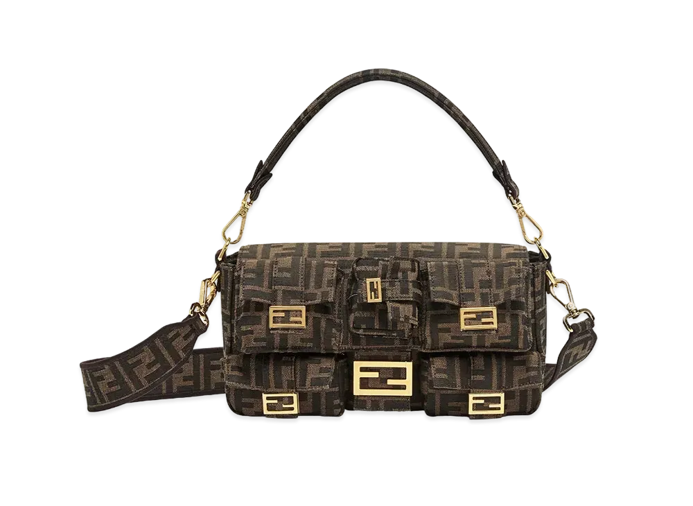 FENDI Multi-Pocket Baguette FF Jacquard Fabric Bag "Brown"