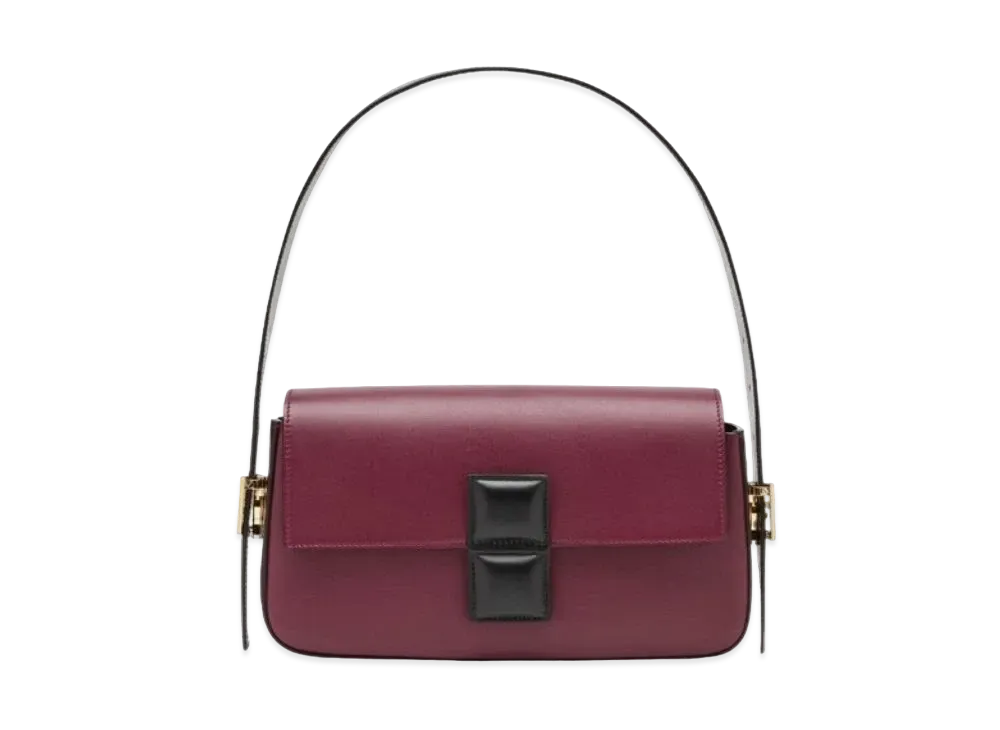 FENDI Baguette Color Block Leather Bag "Burgundy/Black"