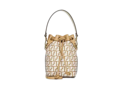 FENDI Mon Tresor Raffia Mini Bag Tapestry Fabric FF Motif "White"