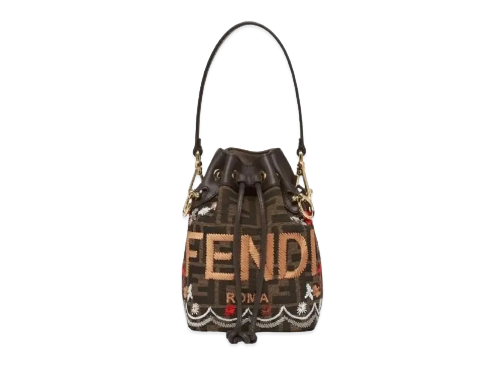 FENDI Mon Tresor FF Jacquard Fabric Mini Bag Embroidery "Brown"