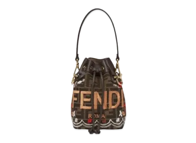 FENDI Mon Tresor FF Jacquard Fabric Mini Bag Embroidery "Brown"