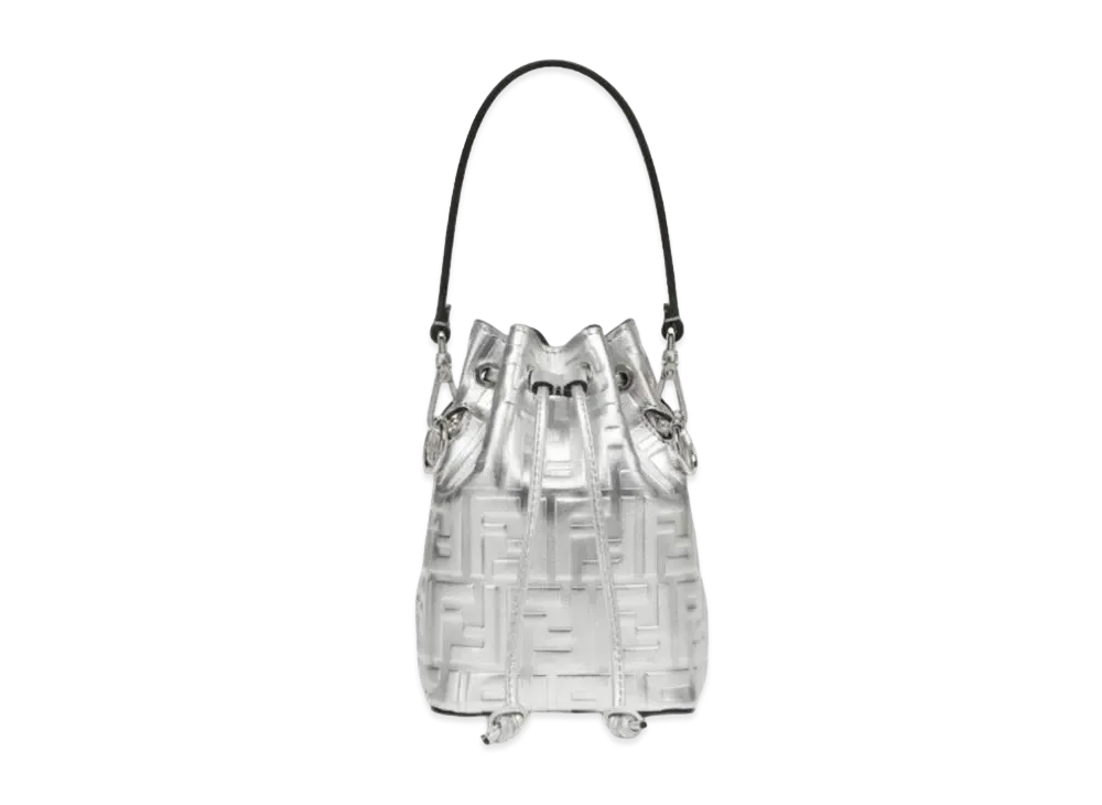 FENDI Mon Tresor Leather Mini Bag FF Motif "Silver"