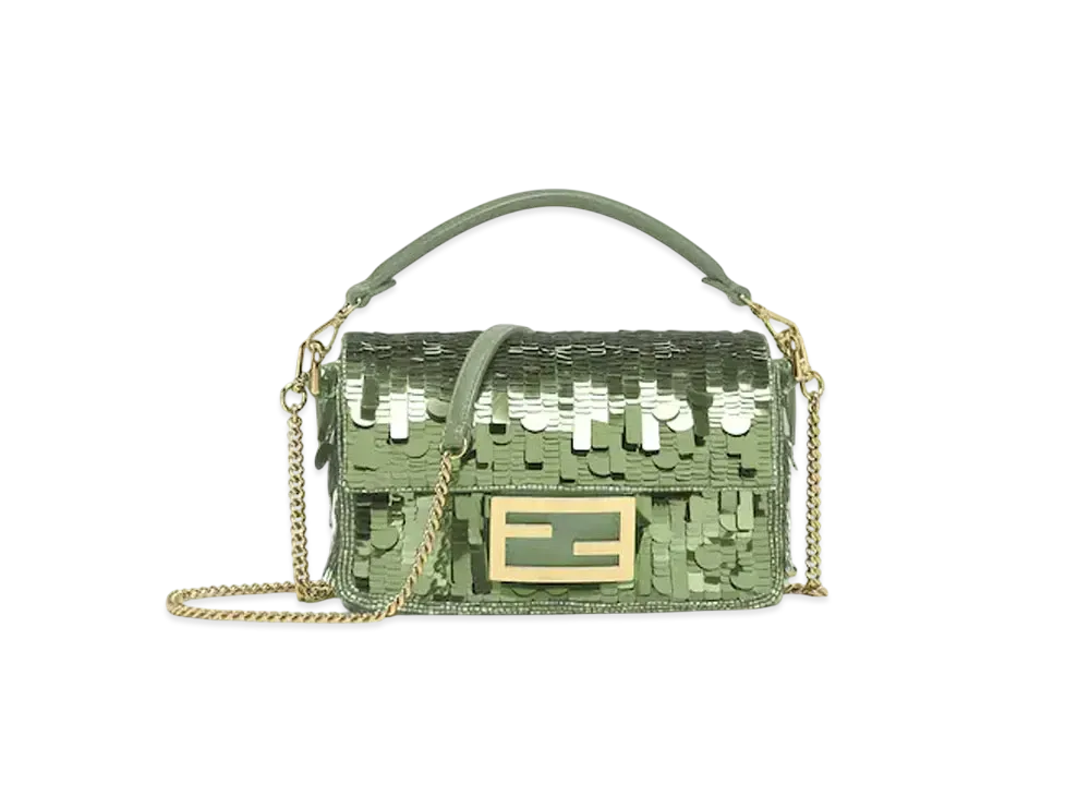 FENDI Baguette Mini Embroidered with Sequins "Green"