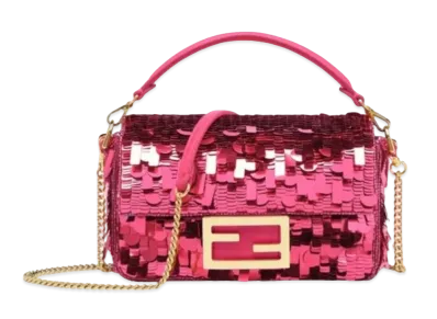 FENDI Baguette Small Sequin and Leather Bag "Fuchsha"