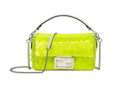 FENDI Baguette Mini Elaphe and Sequin Bag "Neon Yellow"