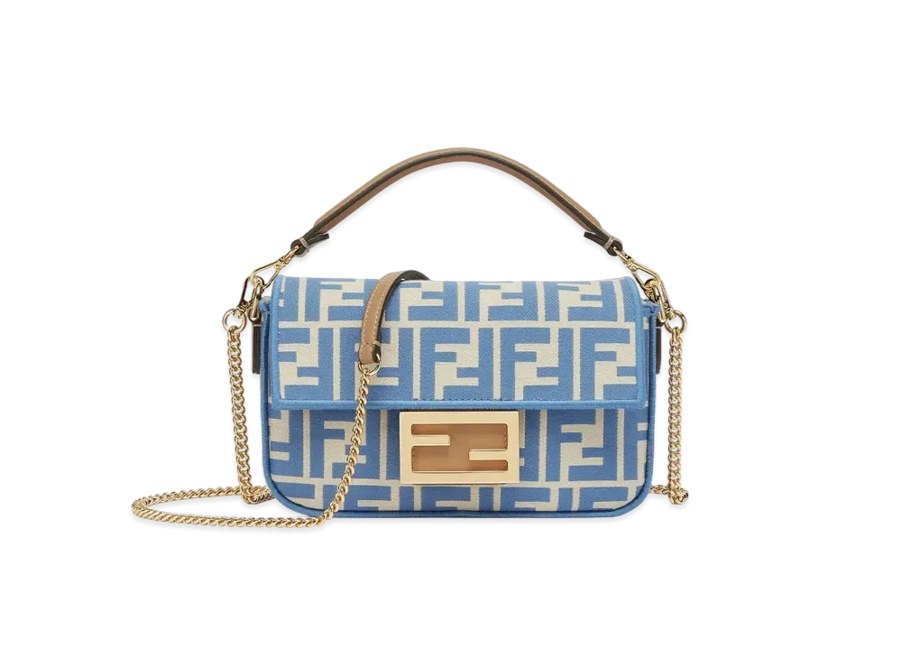 FENDI Baguette Mini FF Jacquard Fabric Bag "Light Blue"