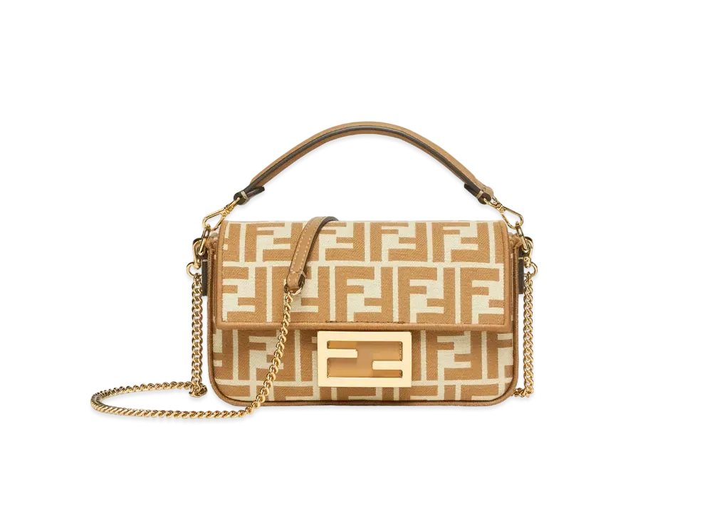 FENDI Baguette Mini FF Jacquard Fabric Bag "Beige"