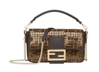 FENDI Baguette Small FF Jacquard Fabric Bag with Sequins "Brown"