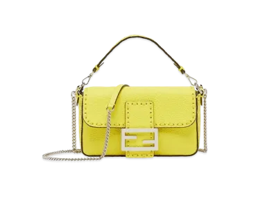 FENDI Baguette Mini Selleria Bag with 309 Hand-sewn Topstitches "Acid Yellow"