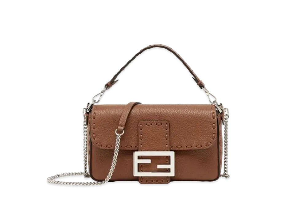 FENDI Baguette Mini Selleria Bag With 309 Hand-Sewn Topstitches "Brown"
