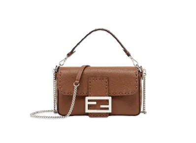 FENDI Baguette Mini Selleria Bag With 309 Hand-Sewn Topstitches "Brown"