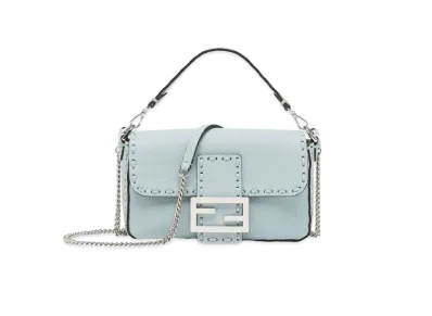 FENDI Baguette Mini Selleria Bag with 309 Hand-sewn Topstitches "Light Blue"
