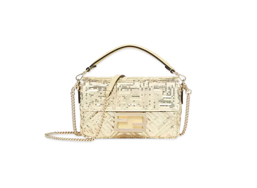 FENDI Baguette Mini Sequin Bag with FF "Gold"