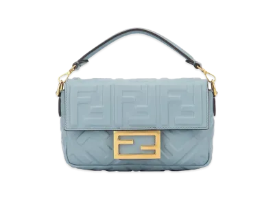 FENDI Women's Baguette Mini Leather Bag With Embossed FF Motif "Light Blue"