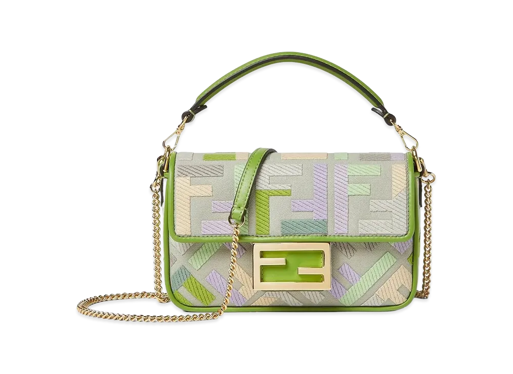 FENDI Women's Mini Baguette Canvas Ricamo Handbag "Multicolor"