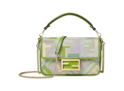 FENDI Women's Mini Baguette Canvas Ricamo Handbag "Multicolor"