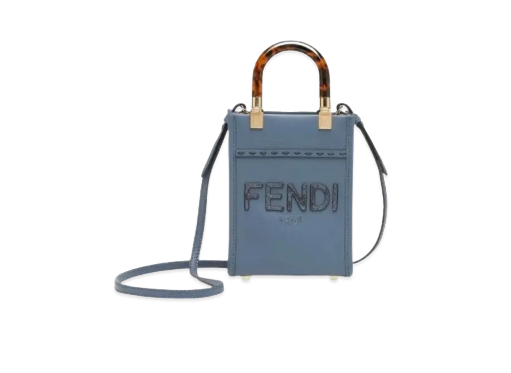 FENDI Sunshine Shopper Elaphe Leather Mini Bag "Blue"