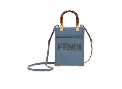 FENDI Sunshine Shopper Elaphe Leather Mini Bag "Blue"
