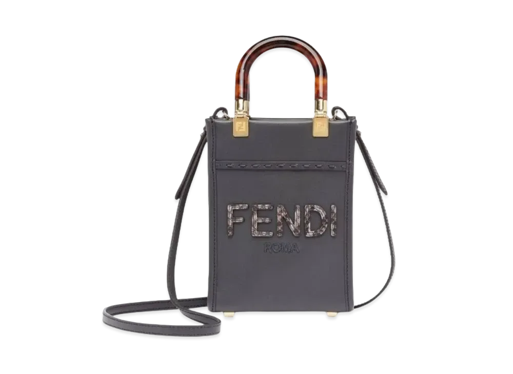 FENDI Sunshine Shopper Leather Mini Bag "Dark Gray"