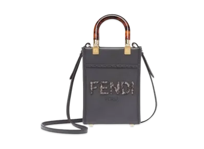 FENDI Sunshine Shopper Leather Mini Bag "Dark Gray"
