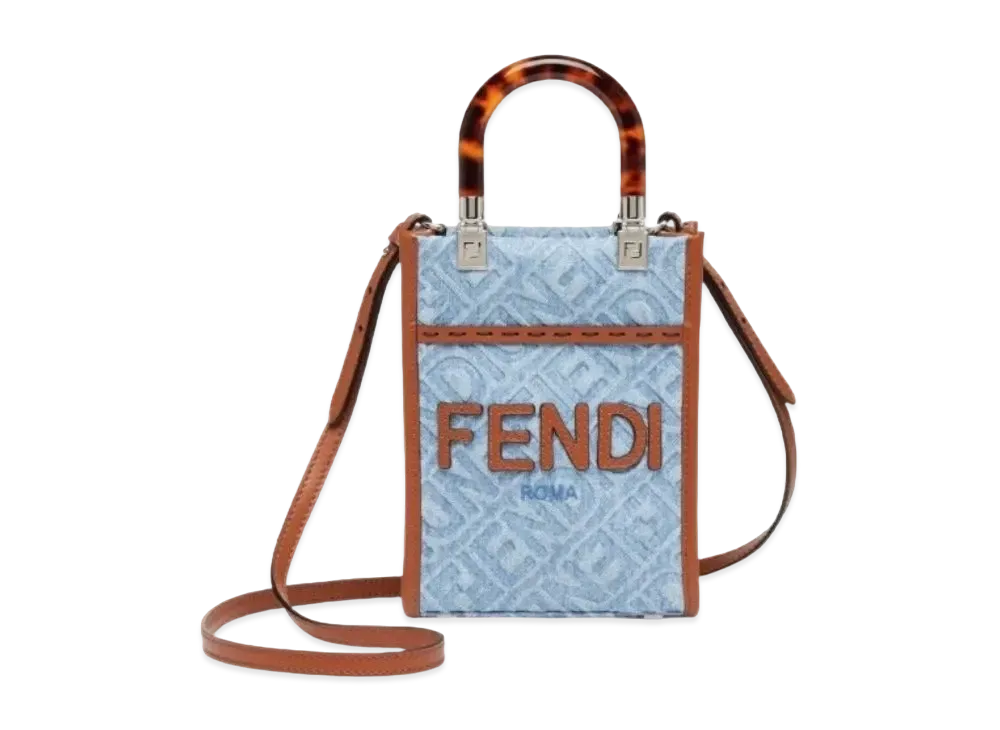FENDI Sunshine Shopper Mini Denim Bag "Light Blue"