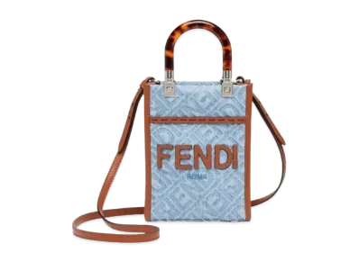 FENDI Sunshine Shopper Mini Denim Bag "Light Blue"