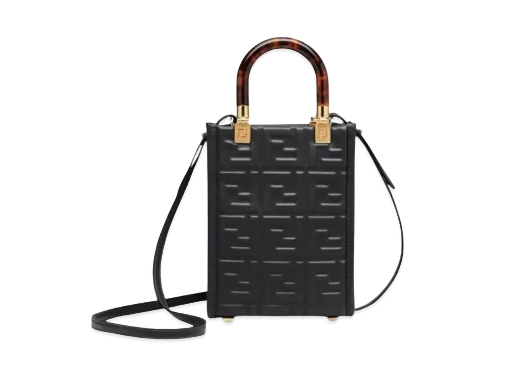 FENDI Sunshine Shopper Mini Leather Bag "Black"
