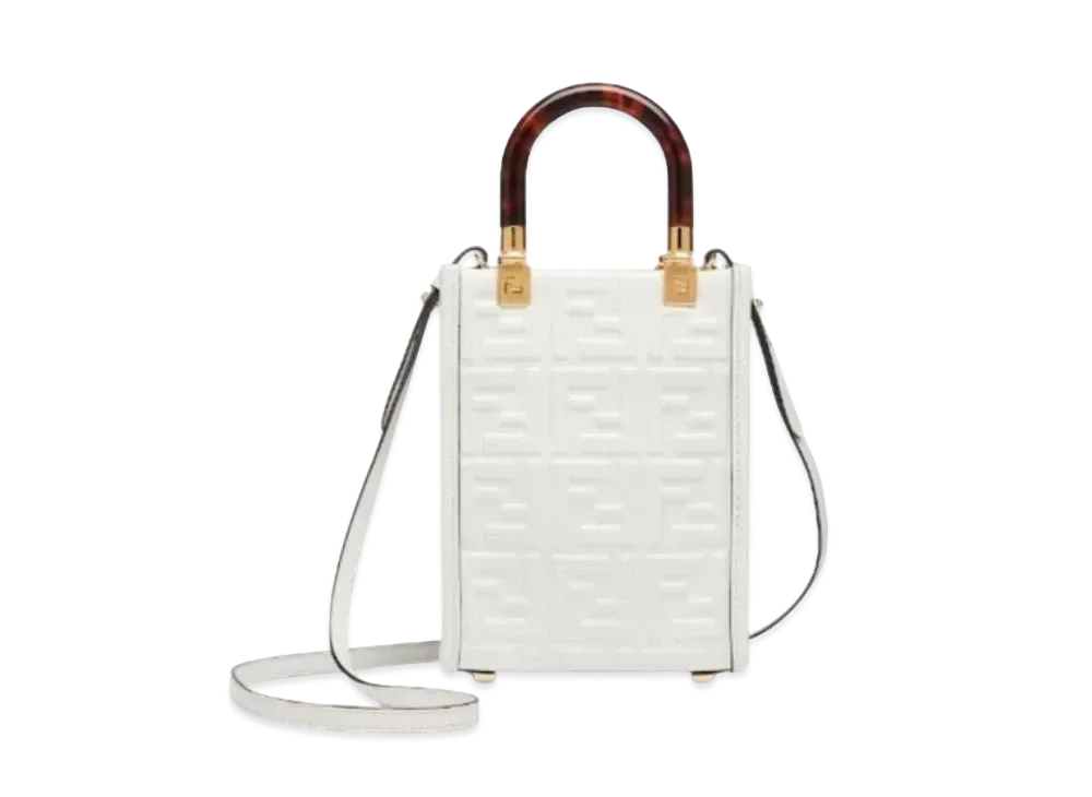 FENDI Sunshine Shopper Mini Leather Bag "White"