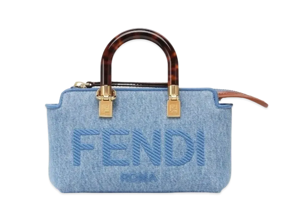 FENDI By The Way Mini Denim Boston Bag Small "Light Blue"