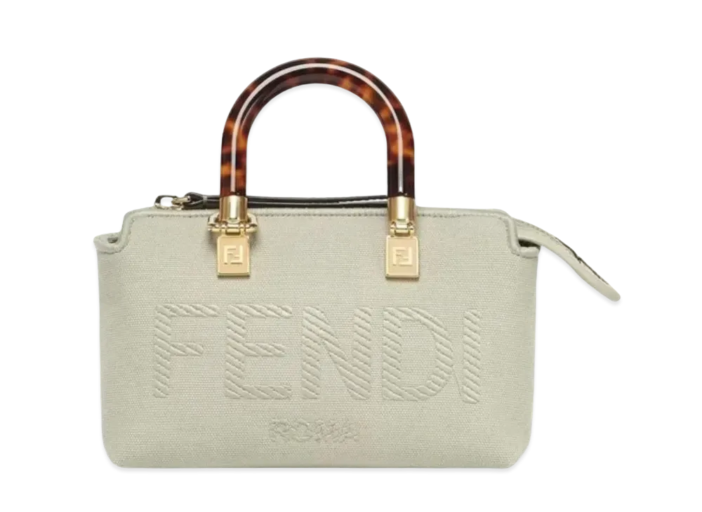 FENDI By The Way Mini Canvas Boston Bag Small Fendi Roma Embroidery "Light Green"