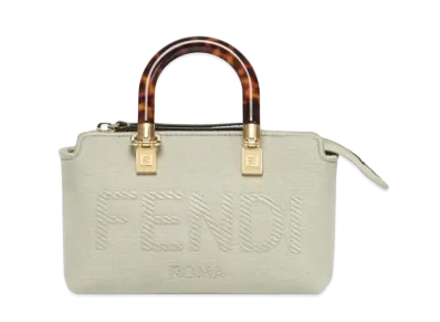FENDI By The Way Mini Canvas Boston Bag Small Fendi Roma Embroidery "Light Green"