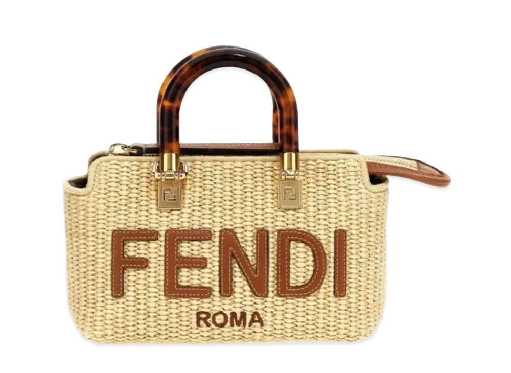FENDI By The Way Mini Boston Bag Small In Natural Straw "Beige"