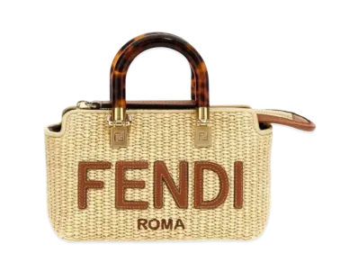 FENDI By The Way Mini Boston Bag Small In Natural Straw "Beige"