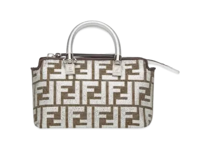 FENDI By The Way Mini Laminated FF Jacquard Fabric Boston Bag "Silver"