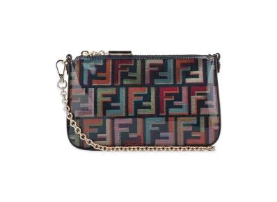 FENDI Women's Glazed FF Fabric Baguette Pouch With Chain "Multicolor"