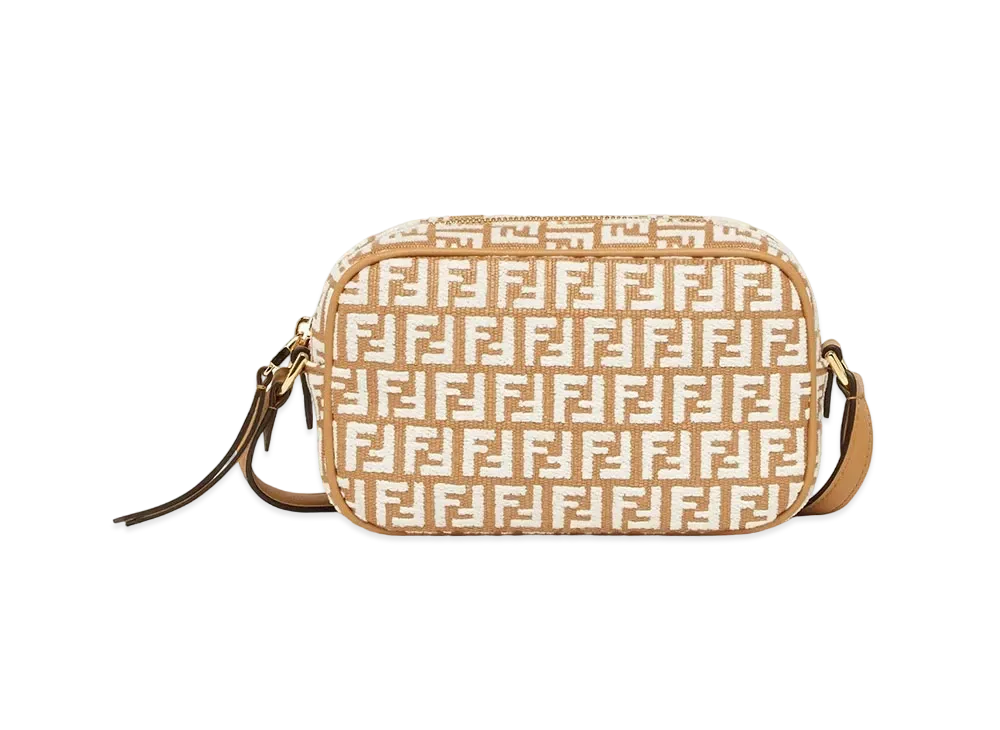 FENDI Camera Case Raffia Mini Bag Tapestry Fabric FF Motif "White"
