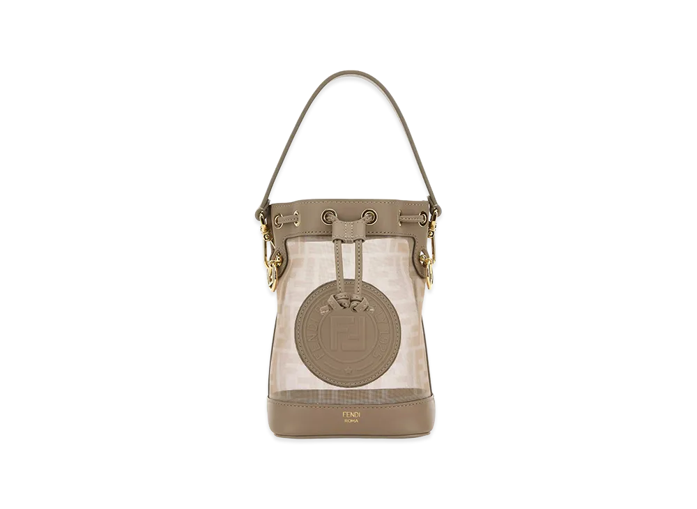 FENDI Women's Mesh Mini Mon Tresor Bucket Bag "Dove Gray/Beige"