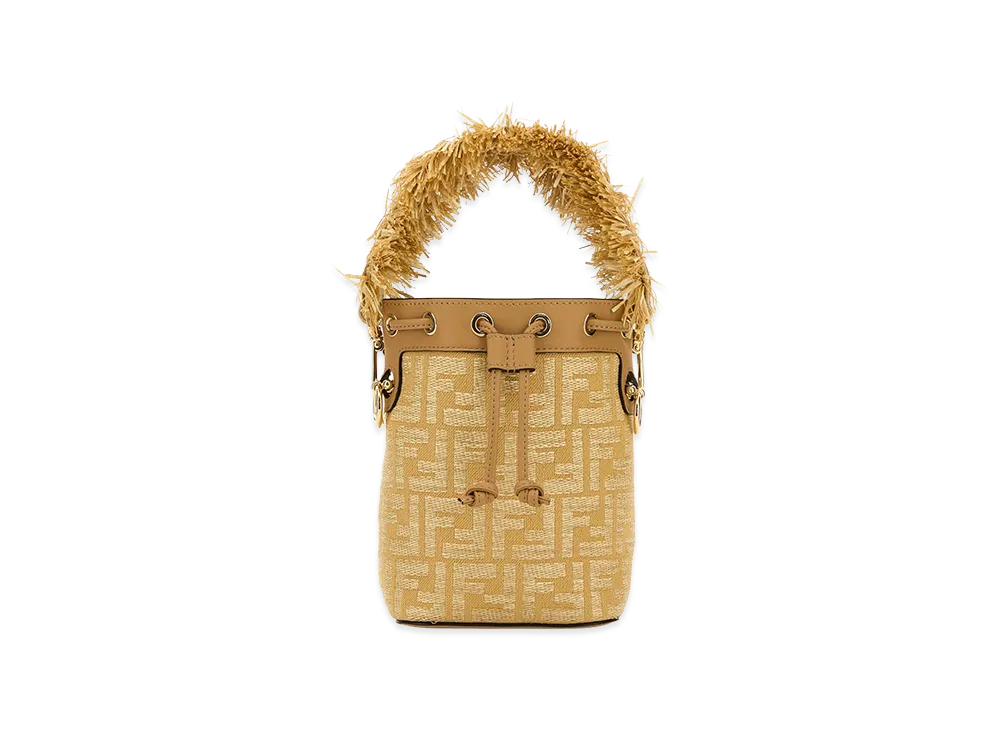 FENDI Women's Embroidered Raffia Mini Mon Tresor Bucket Bag "Beige"
