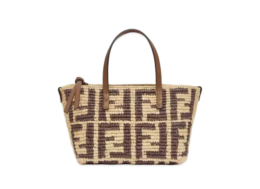 FENDI Roll Mini FF Raffia Crochet Mini Bag "Brown"