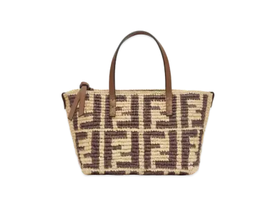 FENDI Roll Mini FF Raffia Crochet Mini Bag "Brown"