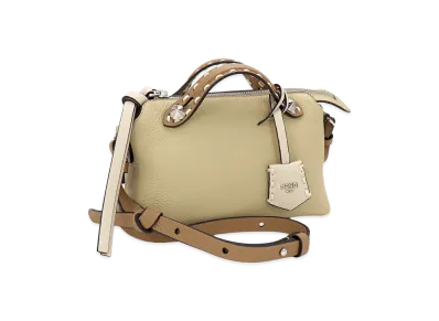 FENDI Women's By The Way Selleria Mini Handbag (with shoulder strap) "Straw/Cappuccino"