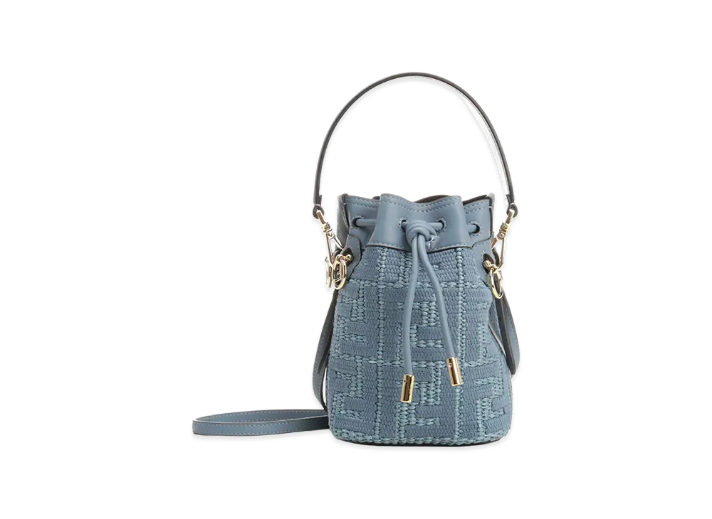 FENDI Women's Raffia Mon Tresor Bucket Bag "Cerulean Blue/Light Blue"
