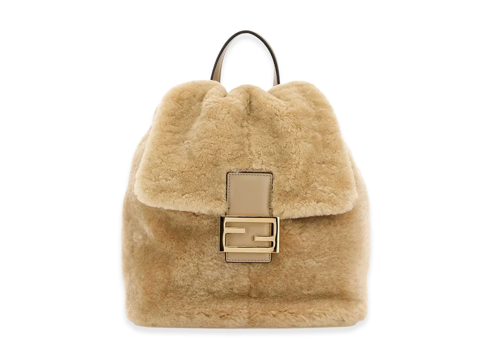 FENDI Women's Shearling Backpack "Sand Beige"