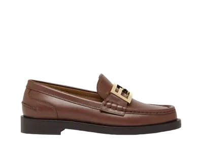 FENDI Women's Baguette Leather Loafers "Brown"
