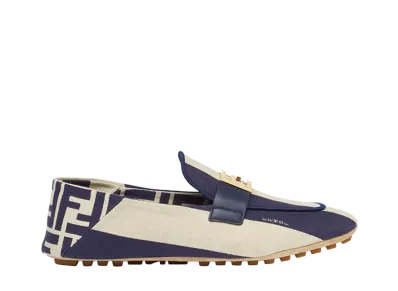 FENDI Women's Baguette Canvas Loafers "Blue"